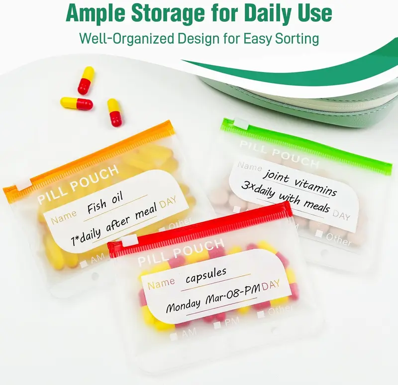 A8 Waterproof Pill Pouch Set, Large Weekly Pill Organizer with 14 Color-Coded Medicine Pouches, Reusable Travel Medicine Organizer, Zippered Pill Storage for Fish Oils, Vitamins, dealsforyou, summerwins