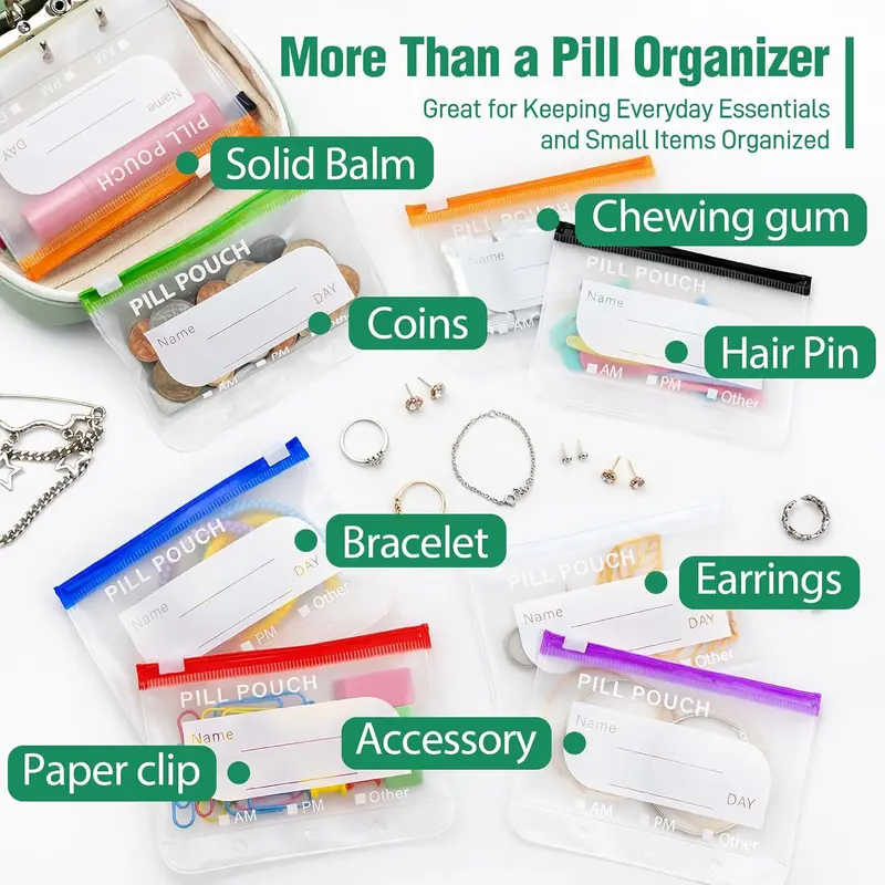 A8 Waterproof Pill Pouch Set, Large Weekly Pill Organizer with 14 Color-Coded Medicine Pouches, Reusable Travel Medicine Organizer, Zippered Pill Storage for Fish Oils, Vitamins, dealsforyou, summerwins