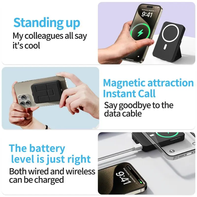 10000mAh Magnetic Power Bank - Portable Mobile Charger with Foldable Stand, LED Digital Display, for iPhone, Android, Smartphone, Back to School Haul Tools and Gadgets, Compact Travel Gifts for Him Battery Pack,back to school,back to school haul