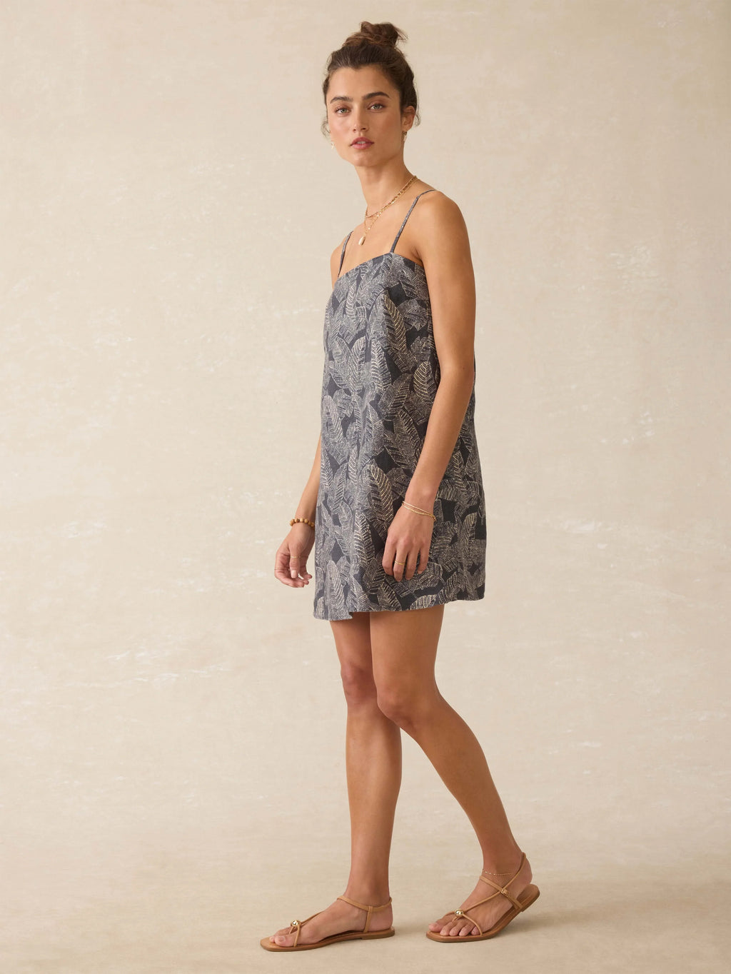 Byron Bay Linen Dress - Charcoal Banana Leaf
