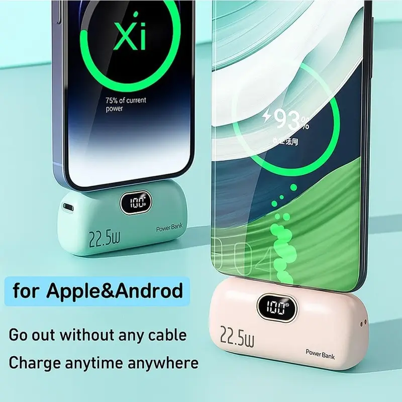 22.5W Fast Charge Magnetic Power Bank – 5000mAh Pocket-Sized Battery Pack with Dual Ports (USB-C & USB-A) & Digital Display, Compatible with iPhone 11–17