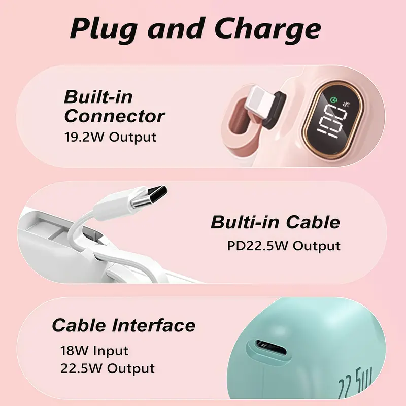22.5W Fast Charge Magnetic Power Bank – 5000mAh Pocket-Sized Battery Pack with Dual Ports (USB-C & USB-A) & Digital Display, Compatible with iPhone 11–17