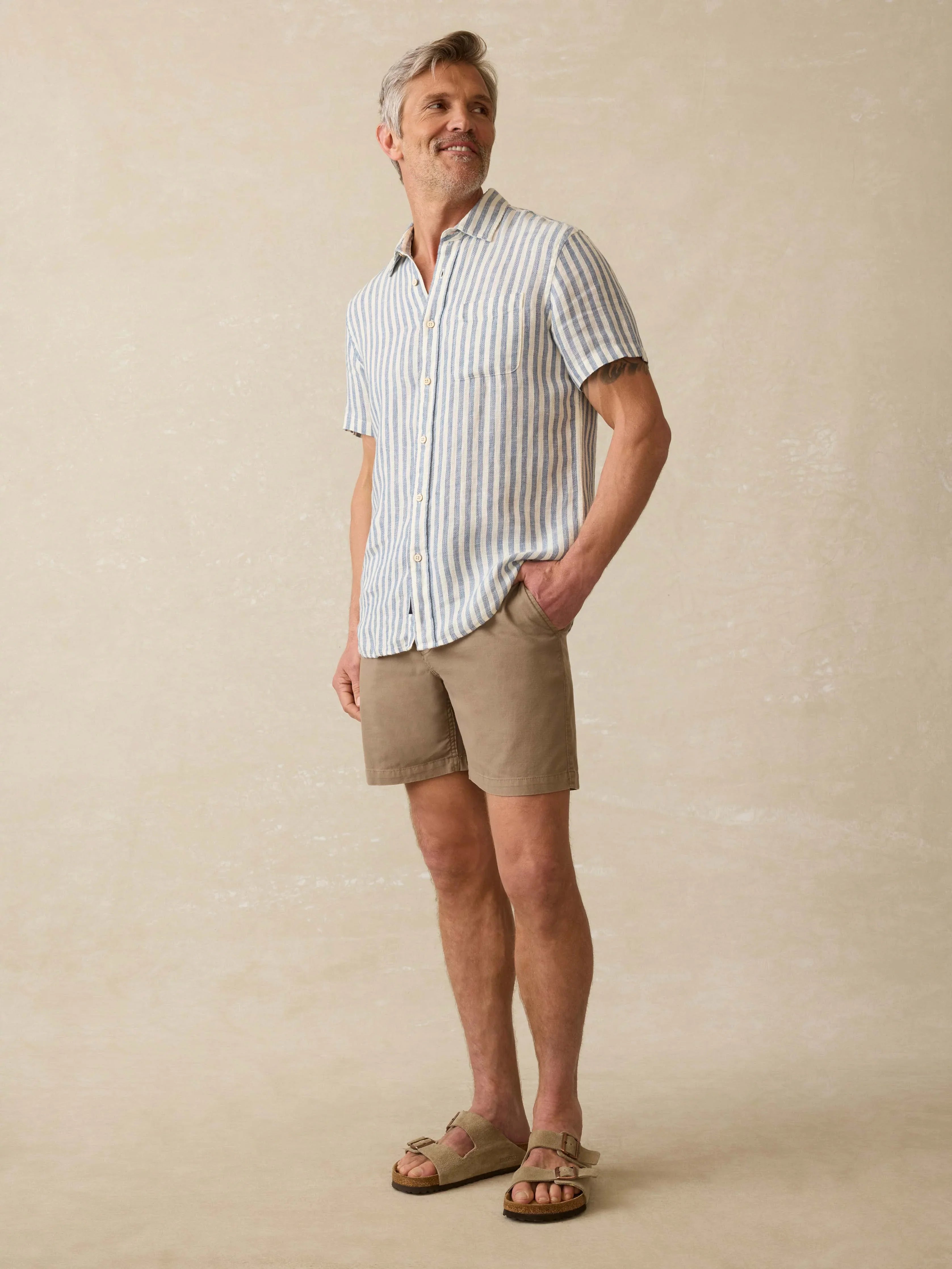 Short-Sleeve Palma Linen Shirt - Horizon Ivory Stripe