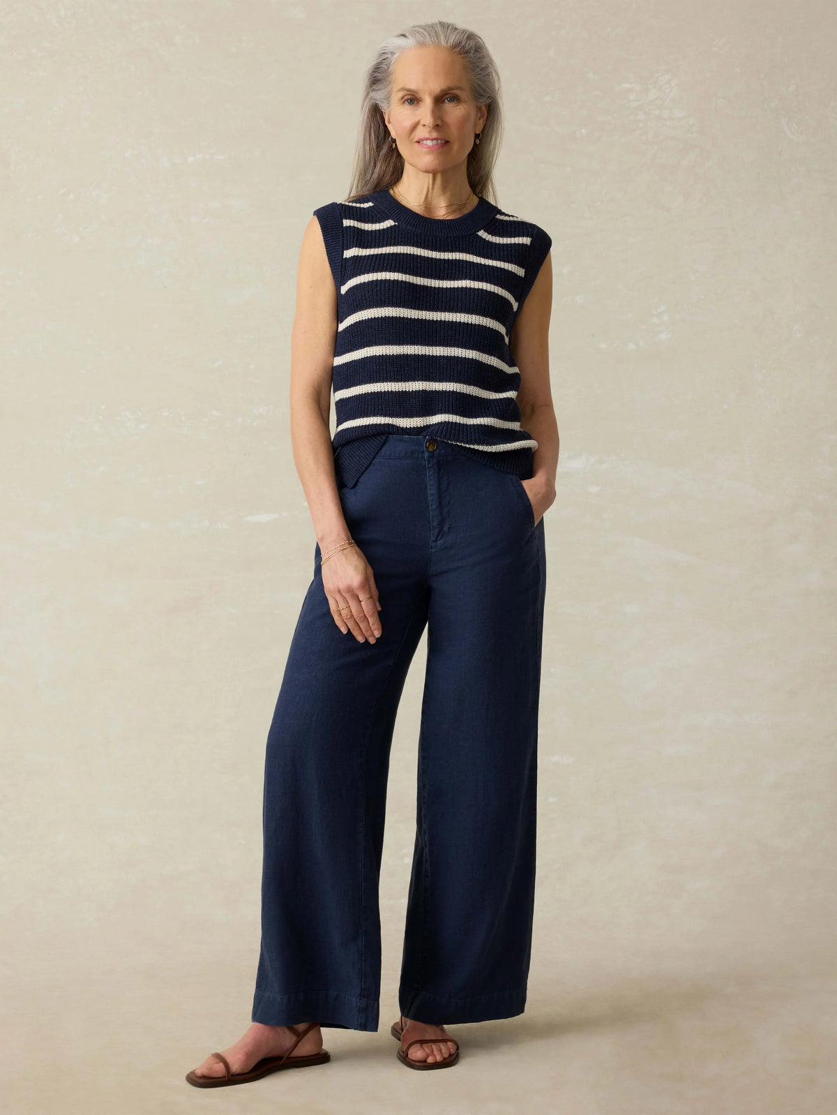 Miramar Linen Sweater Tank - North Sea Stripe