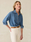 Linen Denim Oceanview Blouse - Coastal Cloud Wash