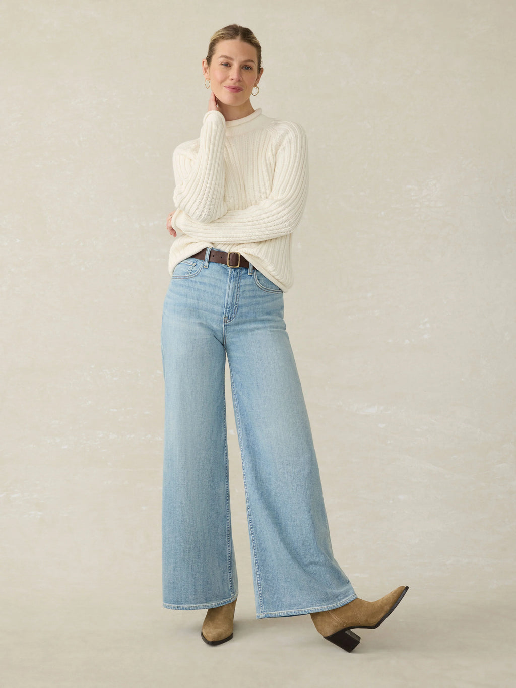 Sunwashed Cotton Rollneck Sweater - Egret
