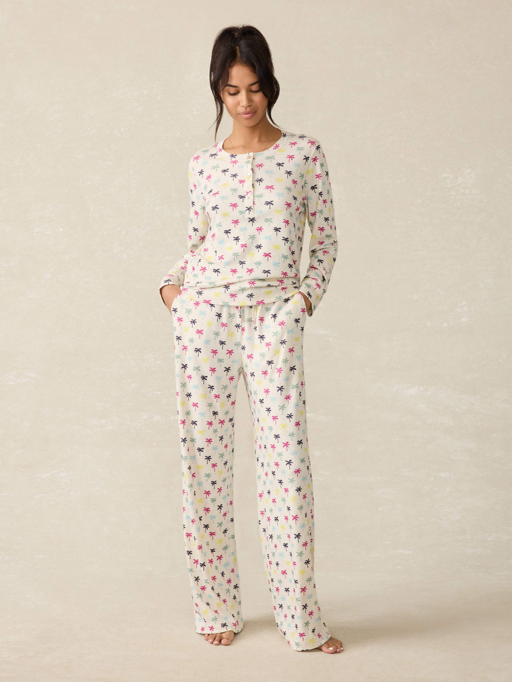 Cloud Henley Pajama Pant Set - Sun Valley Palms