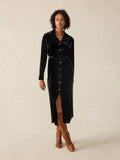 Stretch Silk Velvet Riley Midi Dress - Black