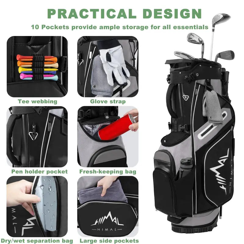 Unisex 14-Way Golf Stand Bag for Tournament Play, 420D Nylon Golf Accessories with Full-Length Dividers, Interchangeable Shoulder Straps, PE Padding, All-Terrain Stand System, Stabilizing Kickstand, Plush-Lined Top, 10-Pocket Storage, Waterproof Cover