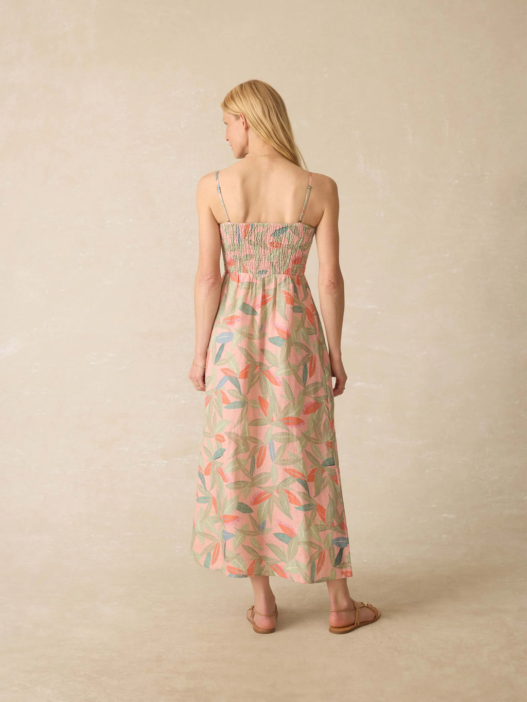 Sunrise Smocked Dress - Watercolor Palms