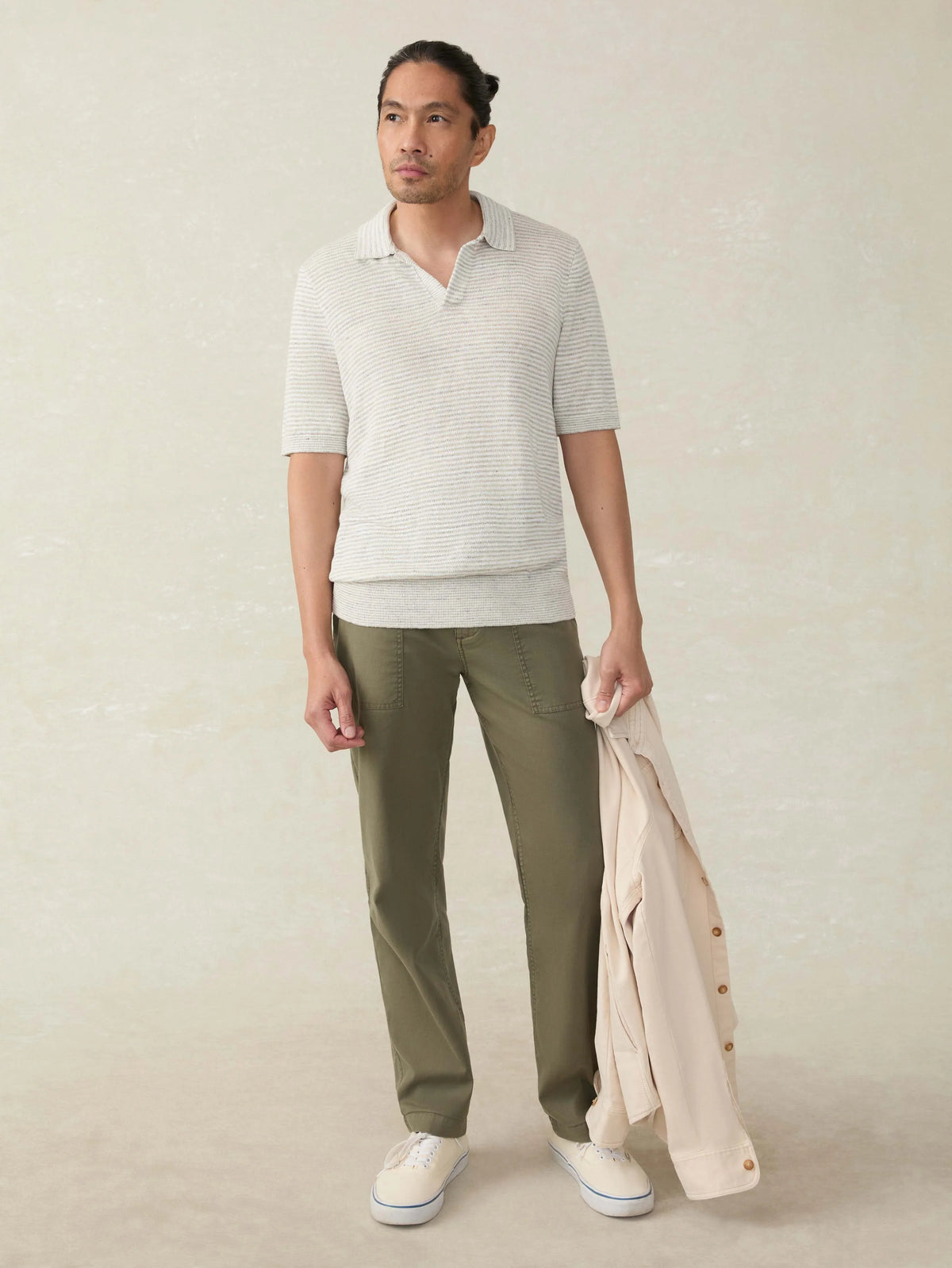 Short-Sleeve Linen Sweater Polo - Ivory Steel Feeder