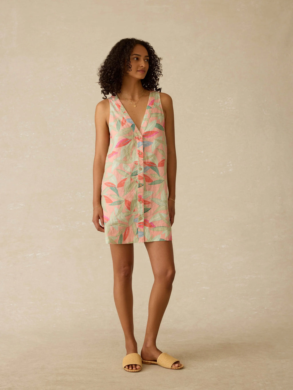 Alston Linen Dress - Watercolor Palms