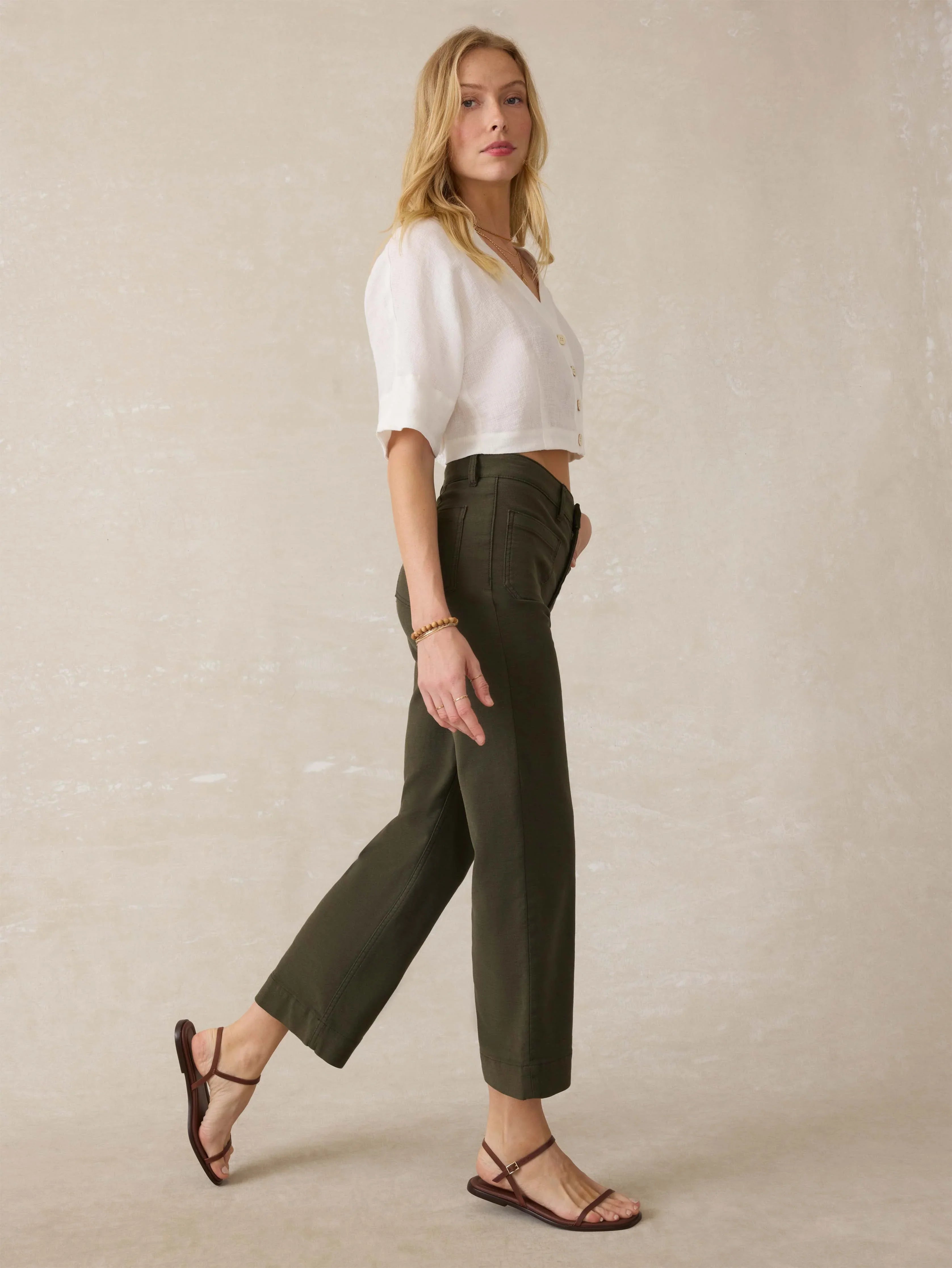 Stretch Terry Patch Pocket Ankle Pant - Forest Olive