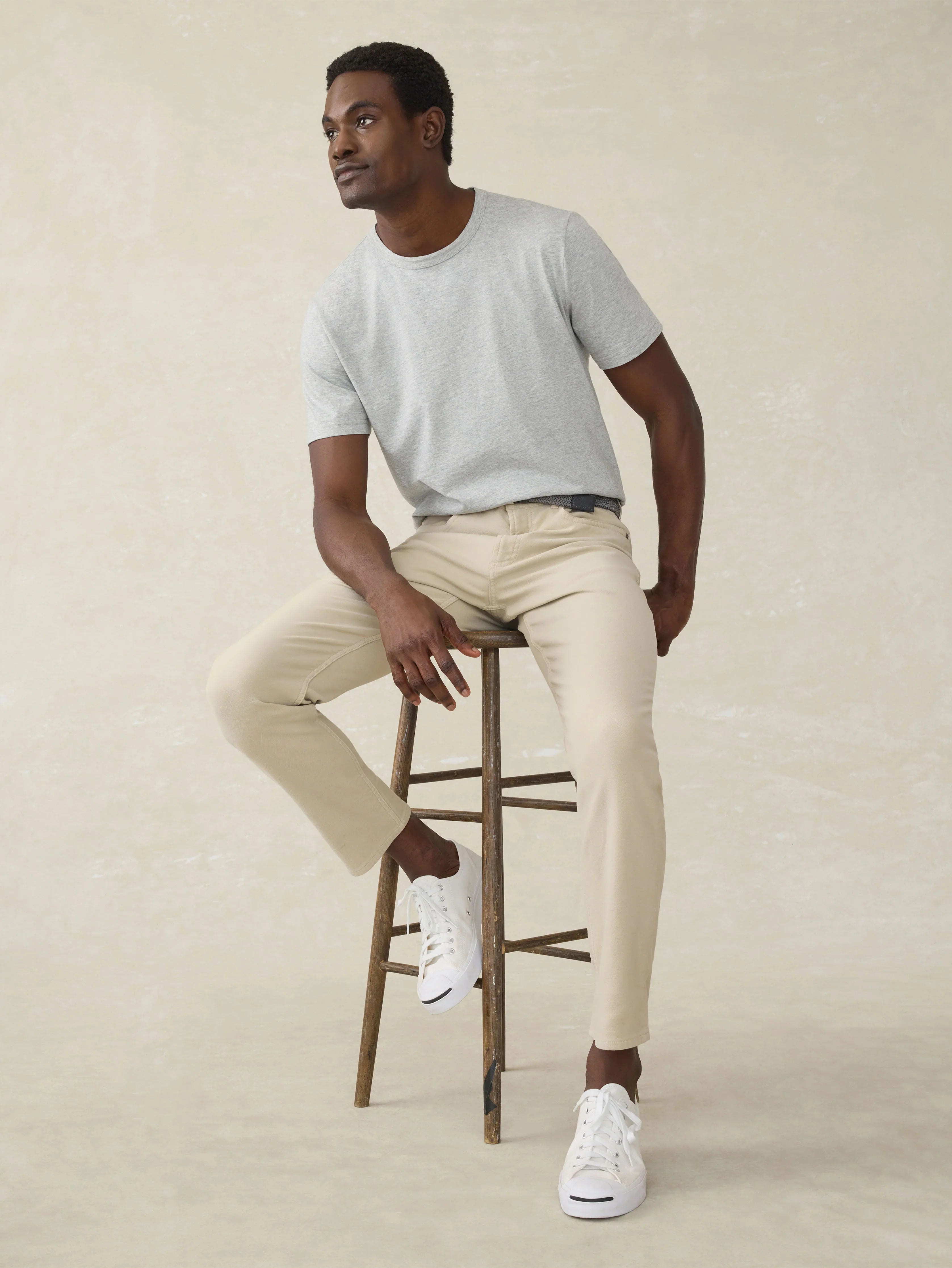 Stretch Terry 5-Pocket Athletic Fit Pant - Stone