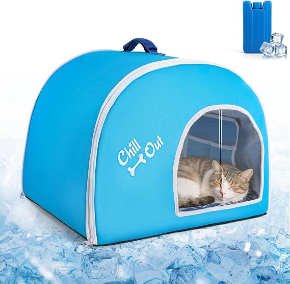 Cat Cooling House, Outdoor Pet Cooling Shelter, Waterproof Summer Cooling House For Cat And Dog, Foldable Cat Sleeping Ice House For Outdoor And Indoor, A Cat House For Summer Use, Blue product image