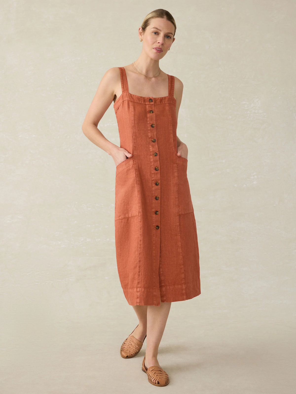 Linen Aurora Dress - Red Rock