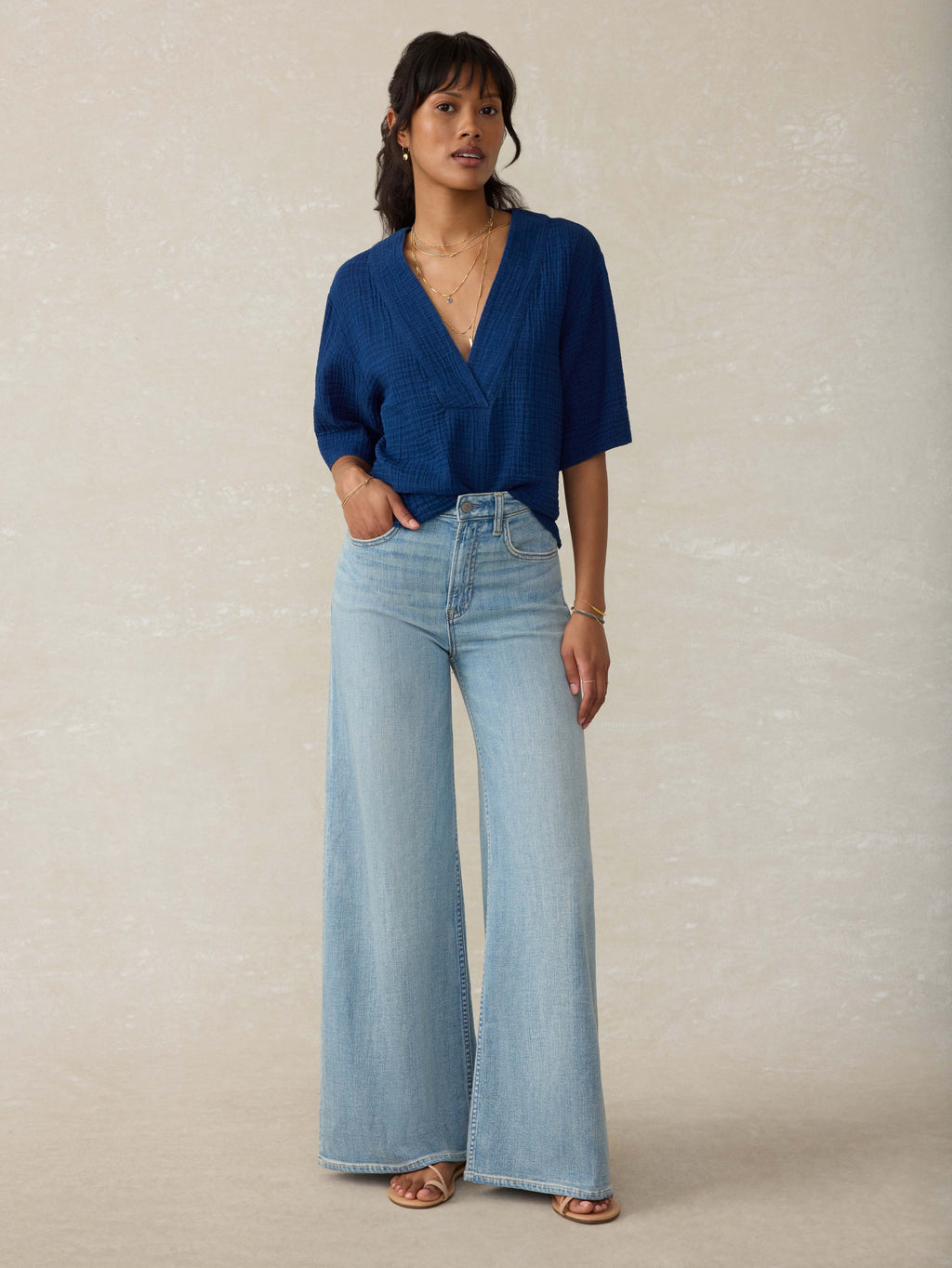 Dune Cotton Gauze Short Sleeve Popover - Dark Indigo Wash