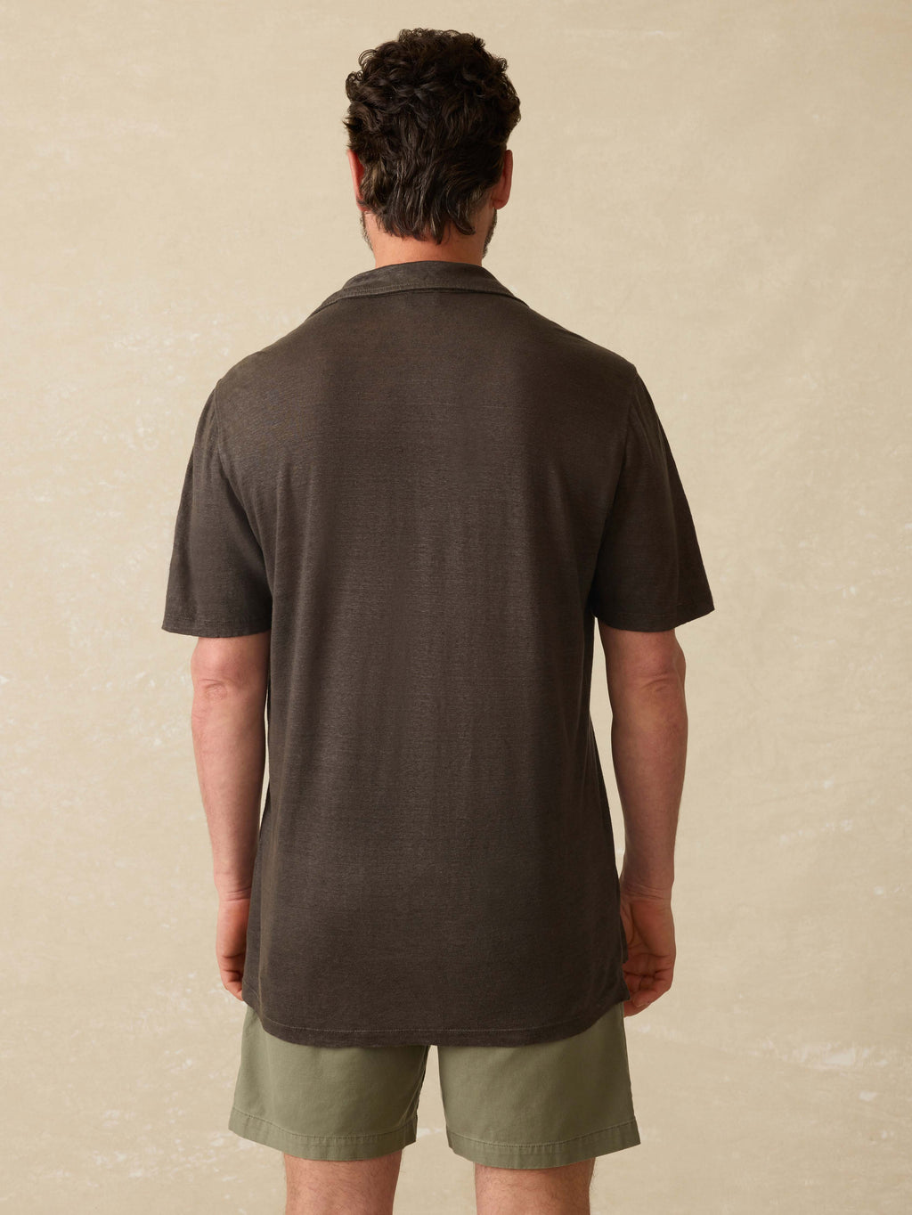 Short-Sleeve Linen Polo - Washed Black
