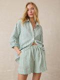 Laguna Linen Bayview Short - Deep Jungle Lucy Stripe