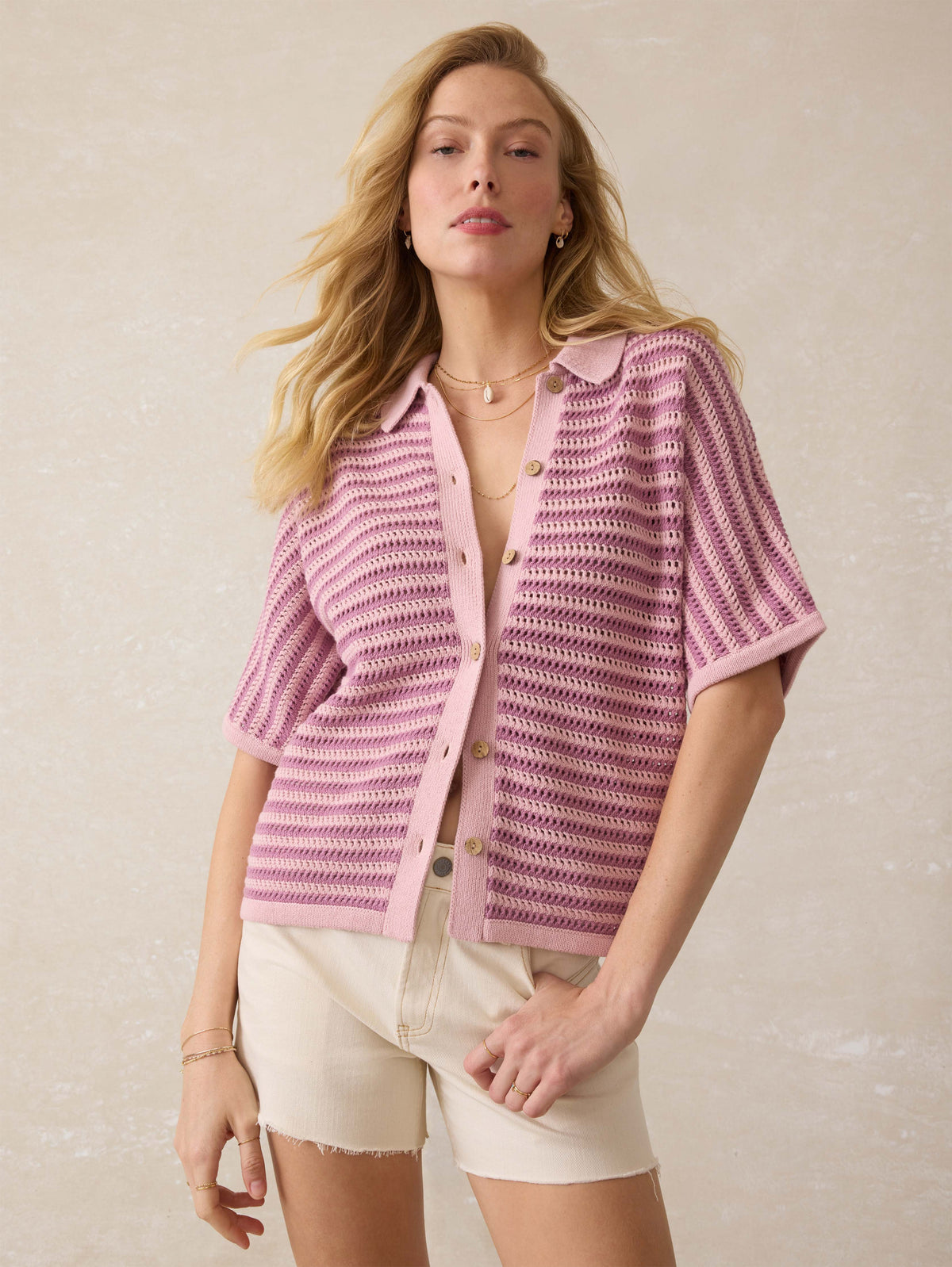 Seacoast Crochet Cabana Shirt - Mini Orchid Stripe
