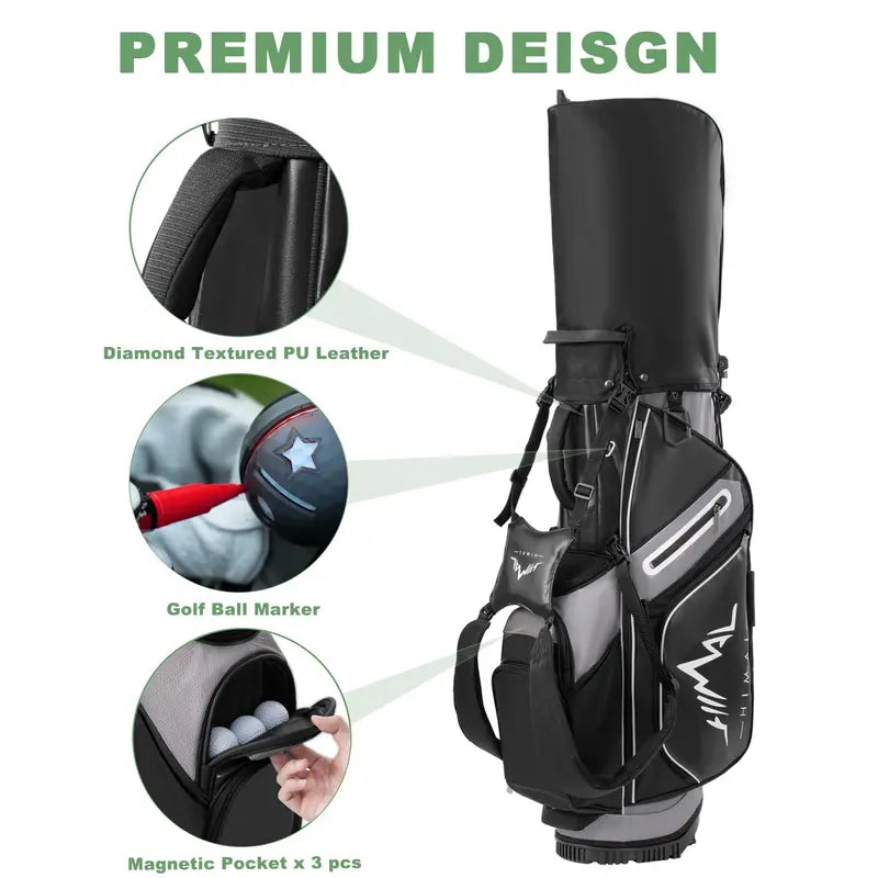 Unisex 14-Way Golf Stand Bag for Tournament Play, 420D Nylon Golf Accessories with Full-Length Dividers, Interchangeable Shoulder Straps, PE Padding, All-Terrain Stand System, Stabilizing Kickstand, Plush-Lined Top, 10-Pocket Storage, Waterproof Cover
