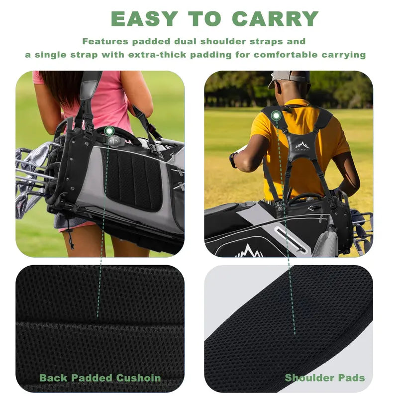 Unisex 14-Way Golf Stand Bag for Tournament Play, 420D Nylon Golf Accessories with Full-Length Dividers, Interchangeable Shoulder Straps, PE Padding, All-Terrain Stand System, Stabilizing Kickstand, Plush-Lined Top, 10-Pocket Storage, Waterproof Cover